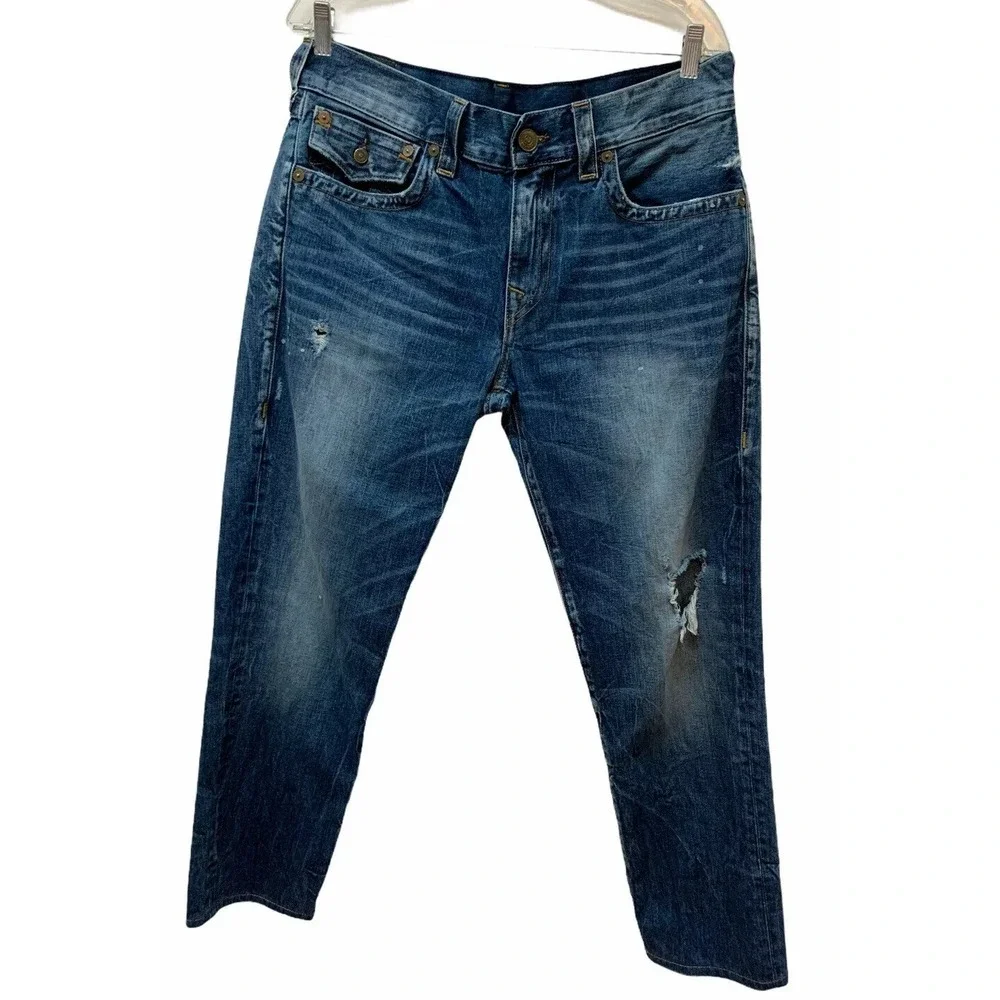 True Religion Geno Relaxed Denim Jeans Men's 34 X29 Made in USA Distressed